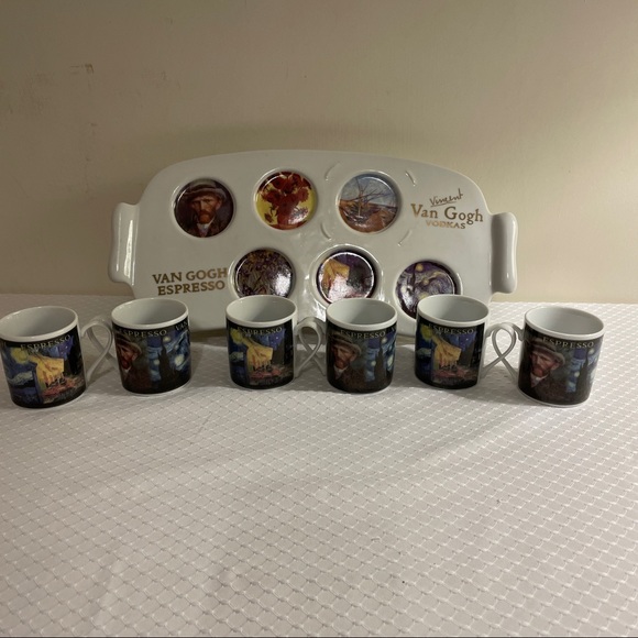 Van Gogh Gear Espresso cups Vodka shot glasses & party serving tray. - Picture 2 of 11